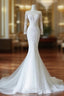Unique Mermaid Scoop Neckline Long Sleeves Wedding Dress White Brides Dresses