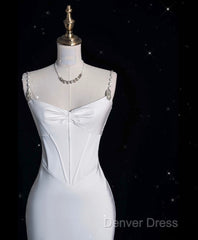 Unique Mermaid Spaghetti Straps Satin White Wedding Dresses Brides Dresses