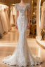 Unique Mermaid Square Neckline Short Sleeves Wedding Dress White Brides Dresses
