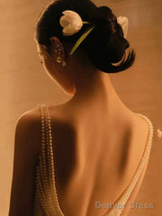 Unique Mermaid Straps Backless Pearls Pleats White Satin Ruffles Wedding Dresses