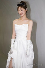 Unique Mermaid Sweetheart Pleats White Satin Ruffles Wedding Dresses