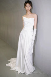 Unique Mermaid Sweetheart Pleats White Satin Ruffles Wedding Dresses