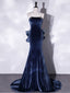 Unique Mermaid Velvet Long Prom Dresses, Velvet Formal Evening Dresses