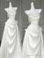 Unique Mermaid White Satin Strapless Pleats Long Satin Wedding Dress
