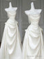 Unique Mermaid White Satin Strapless Pleats Long Satin Wedding Dresses