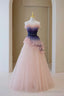 Unique Pink Gradient Long Prom Dress, A Line Strapless Prom Dresses