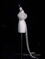 Unique Sheath Off The Shoulder Sequin Short Sleeves White Wedding Dresses Brides Dresses