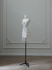 Unique Sheath Spaghetti Straps Silver Wedding Dresses Brides Dress