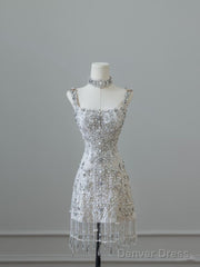 Unique Sheath Spaghetti Straps Silver Wedding Dresses Brides Dress