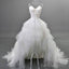 Unique Style Hi-Low Sweetheart Spaghetti Strap White Feather Lace Up Tulle Ruffles Wedding Dresses ,