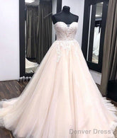 Unique Sweetheart Neck Tulle Lace Applique Long Wedding Dress, Lace Bridal Dress