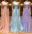 Unique sweetheart neck tulle lace long prom Dress A Line Prom Dresses