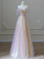 Unique Sweetheart Neck Tulle Sequin Long Prom Dress Tulle Prom Dresses