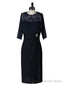 Unique Tea Length Column Half Sleeves Lace Mother of the Bride Dresses