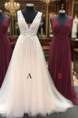 Unique Tulle Lace Long Prom Dresses, Bridesmaid Dresses, Tulle Formal Dresses