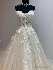 Unique Tulle Lace Long Wedding Dress, Tulle Lace Bridal Dress