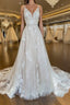 Unique v neck tulle lace long prom Dress, lace wedding Dresses