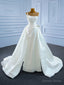 Unique White Satin Pleats Pearls Wedding Dresses