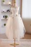 Unique White Strapless Irregular Tulle Short Prom Dress, White Prom Dresses