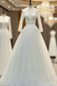 V Neck A Line Floor Length Tulle Wedding Dresses With Beading Long Sleeves