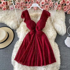 V Neck A Line High Waist Party Dress Homecoming Dress