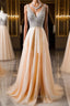 V Neck And V Back Sequins Chiffon Prom Dress, Long Prom Dress
