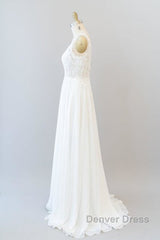 V-neck Appliques Chiffon A-line Wedding Dresses