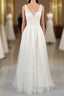 V Neck Appliques Tulle A Line Wedding Dresses