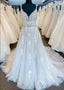 V Neck Backless Lace Tulle Wedding Dresses