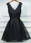 V Neck Beaded Elegance Appliqued Black Lace Homecoming Dresses