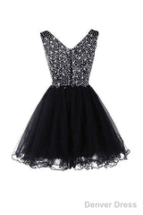 V-Neck Beads Chiffon Homecoming Dress Short Prom Dress