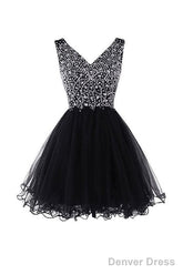 V-Neck Beads Chiffon Homecoming Dress Short Prom Dress