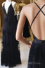V Neck Black Backless Lace Prom Dresses, Open Back Black Lace Formal Evening Bridesmaid Dresses
