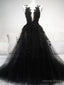 V Neck Black Lace Prom Dress, Black V Neck Lace Prom Graduation Dresses