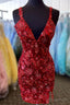 V Neck Burgundy Sequin Appliques Tight Homecoming Dresses