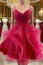 V Neck Burgundy Tulle Short Prom Dress, V Neck Burgundy Homecoming Dress, Burgundy Graduation Prom Dresses