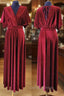 V Neck Burgundy Velvet Long Bridesmaid Dresses
