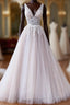 V Neck Champagne Lace Wedding Dress, V Neck Champagne Lace Prom Dresses