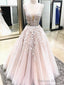 V Neck Champagne Lace Wedding Dress, V Neck Champagne Lace Prom Dresses Long