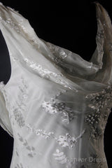 V-Neck Chiffon Beaded Long Prom Dress Simple Mermaid Wedding Dress