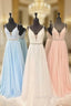V Neck Chiffon Sequin Long Prom Dresses, Cute Formal Dresses