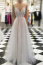 V Neck Floor Length Champagne Lace Prom Dress, Champagne Lace Wedding Dress, Prom Dresses