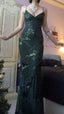 V Neck Green Prom Dresses Prom Gown With Sequin Appliques