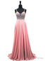 V Neck Heavy Beaded African Pink Chiffon Backless Prom Dresses