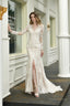 V Neck High Split Long Sleeves Lace Wedding Dresses With Court Train