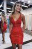 V neck Lace Appliques Short Homecoming Dress Tight Graduation Dresses