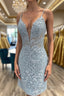 V Neck Light Blue Short Lace Prom Dresses, Light Blue Short Blue Lace Graduation Homecoming Dresses
