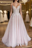 V Neck Light Pink Tulle Lace Prom Dress, Light Pink Tulle Lace Prom Dresses