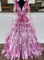 V Neck Long Prom Dresses with Ruffle Skirt