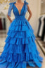 V-Neck Long Prom Dresses With Ruffle Skirt